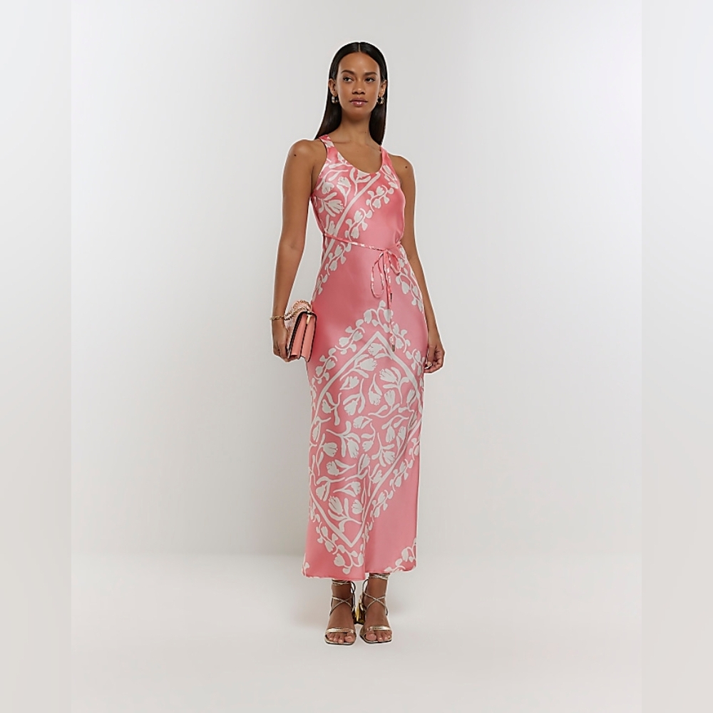 River Island Coral print slip midi dress